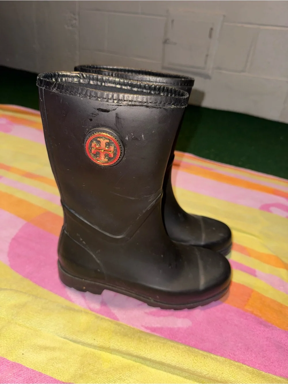 Tory Burch Kids Black Rain Boots with Logo Accent